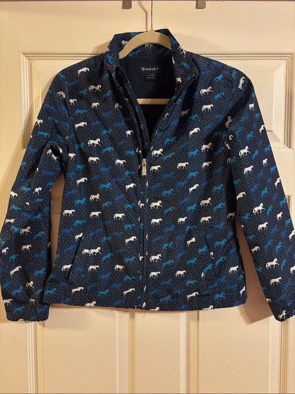 Ariat Kids Navy Jacket with White & Blue Horse Print